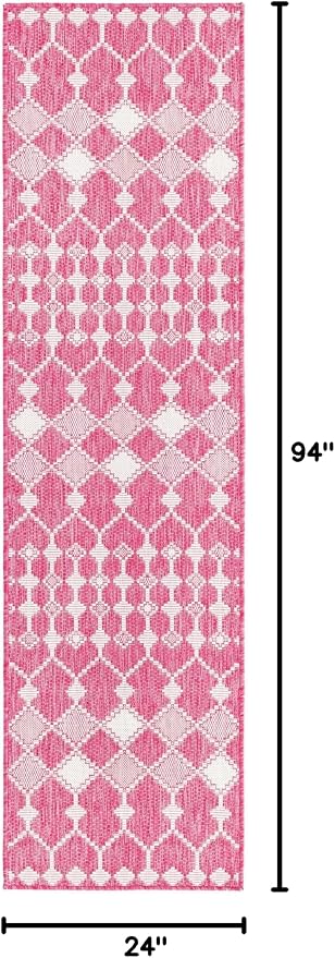Unique Loom Outdoor Trellis Collection Area Rug - Traliccio (2' x 7' 10" Runner, Magenta/ Ivory)