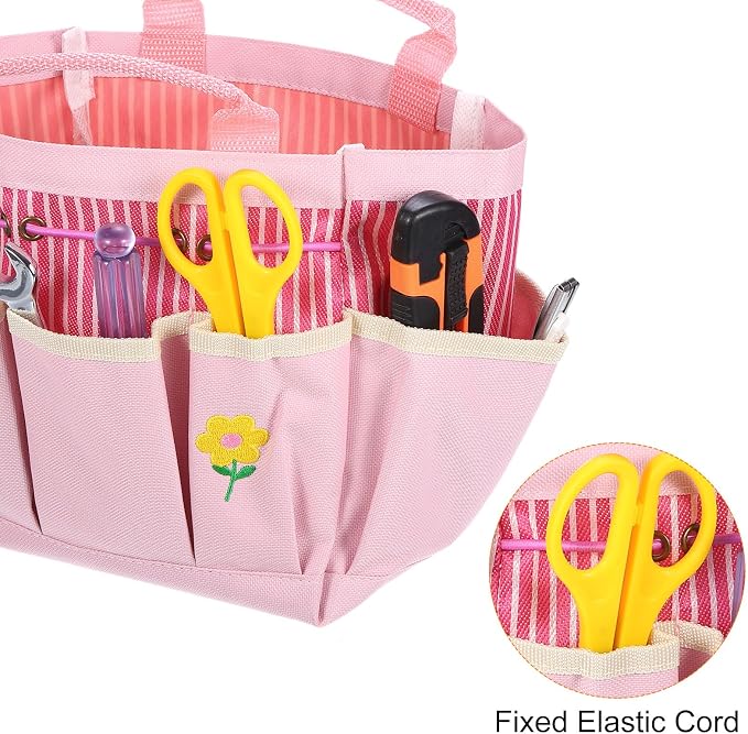 HARFINGTON 2pcs Garden Tool Bag 13.19" x 3.94" x 9.45" Large Oxford Tote Bag with Pockets Gardening Plant Tool Organizer Storage Carrier Store for Outdoor Women Men, Pink