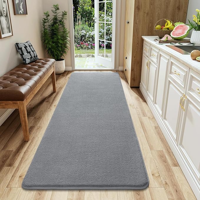AROGAN 2x6 Runner Rug for Hallway, Long Runner Rugs Non Slip, Grey | Soft Washable Memory Foam Carpet for Bedroom, Non Slip Backing Runners Rug for Hallways, Kitchen, Bathroom, Entryway Home