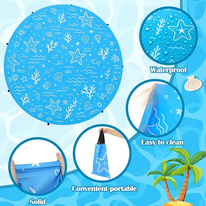 Mity rain Beach Pool Puddle, 6.6FT Pool with Sandbags & Carry Bag | Portable Beach Mat for Outdoor Summer Fun