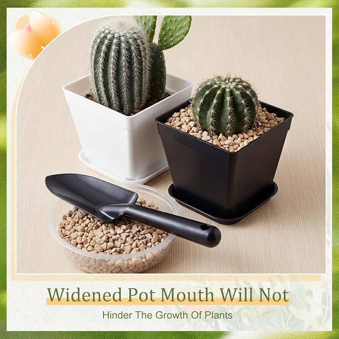 Amyhill 100 Pcs 4 Inch Flower Pots Square Plants Nursery Pot Plastic Plant Seedling Pots Small Nursery Transplanting Planter Container with Saucer for Indoor Succulent Balcony Garden (Black and White)