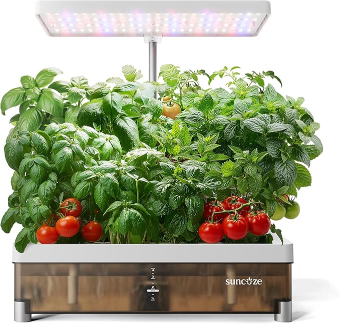 SUNCOZE Hydroponics Growing System 13 Pods, with Dimmable Light | 4L Visible Water Tank, Adjustable Height to 12.8 in, Digital Timer, Water Reminder, Indoor Herb Garden, Gardening Gifts