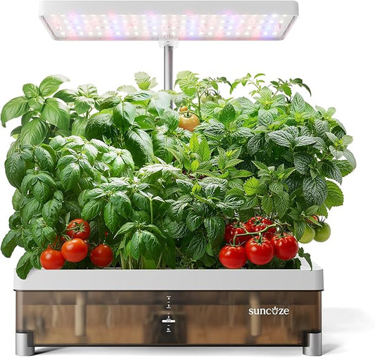 SUNCOZE Hydroponics Growing System 13 Pods, with Dimmable Light | 4L Visible Water Tank, Adjustable Height to 12.8 in, Digital Timer, Water Reminder, Indoor Herb Garden, Gardening Gifts