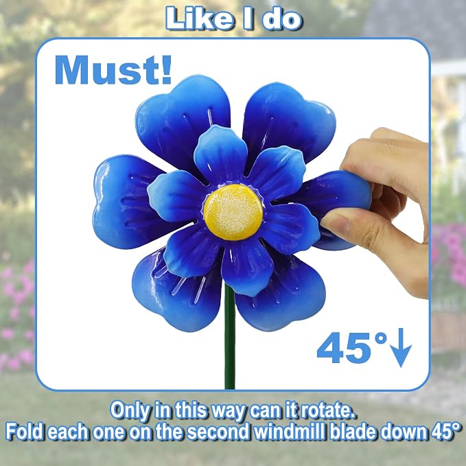 Metal Flower Wind Spinner Lawn Stakes Yard Art, Garden Iron Handicrafts | WEIBEFEE; 5 Pieces;Lawn Ornaments; 27 Inch Windmill Outdoor; Fade-resistant; Great gift choice; Decoration Gift