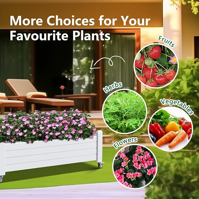Vixzen Raised Garden Bed with Wheels Outdoor,Resin Weatherproof Planter Box with Drain Hole and Water Level Detector,for Planting Plants Vegetables(Ashen, 43.31 * 17.72 * 17.56)