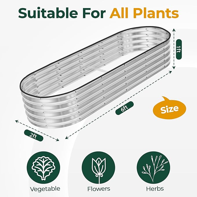 Utopia Home Galvanized Raised Garden Bed, 6x2x1 Ft Lightweight Planter Boxes Outdoor with Easy Assembly, Large Garden Bed for Vegetables, Fruits, Flowers, Silver