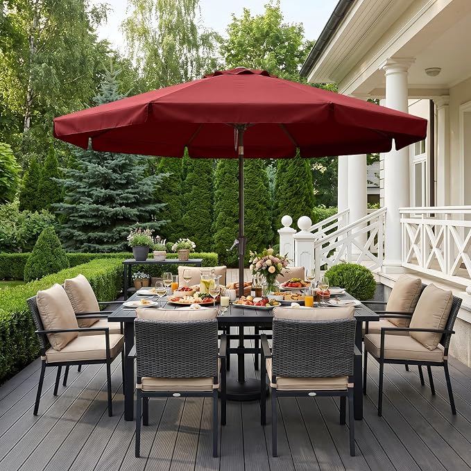 ABCCANOPY 9ft Scalloped Patio Umbrella, Outdoor Table Umbrella with Tilt and Crank, Fiberglass Ribs Deck Umbrella for Patio, Pool, Garden, Picnic (Burgundy)
