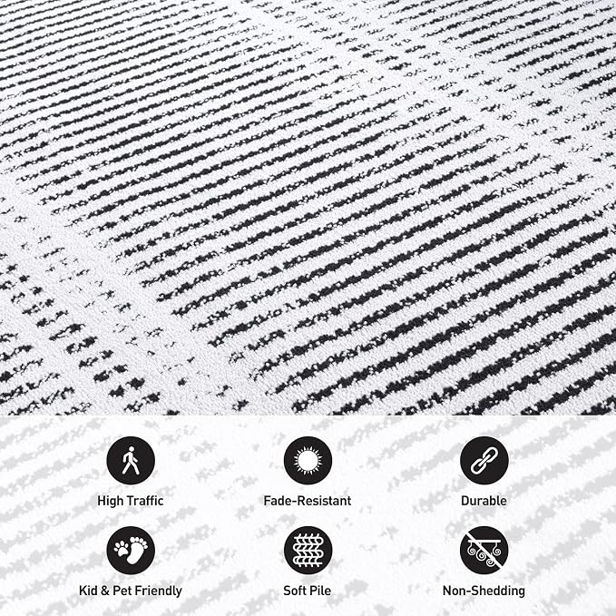 Rugshop Contemporary Stripe Lines High Traffic Area Rug Cream 5' x 7' | Rectangular, Size 5' x 7', Living Room, Bedroom, Dining Room, Home Office, Kitchen, Entryway, Hallway, Nursery, Kids Room