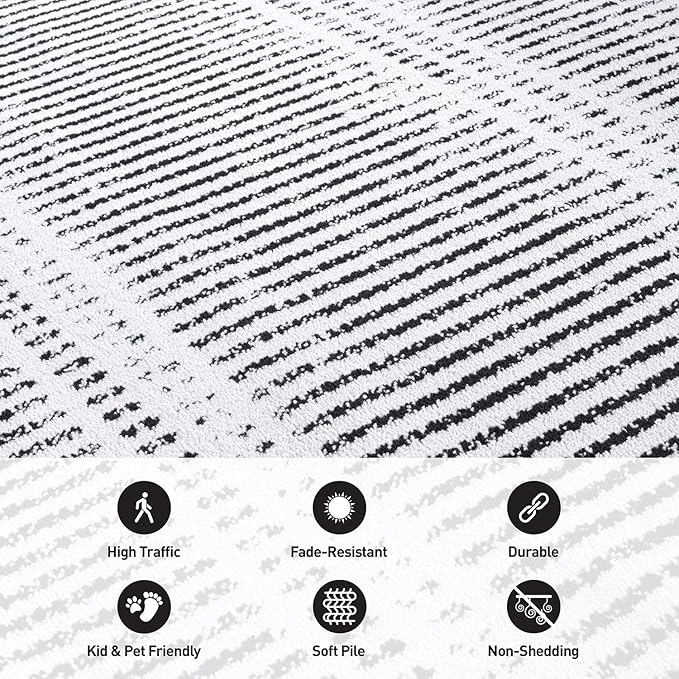 Rugshop Contemporary Stripe Lines High Traffic Area Rug Cream 7'10" x 10' | Rectangular, Size 7'10" x 10', Living Room, Bedroom, Dining Room, Home Office, Kitchen, Entryway, Hallway, Nursery, Kids Room