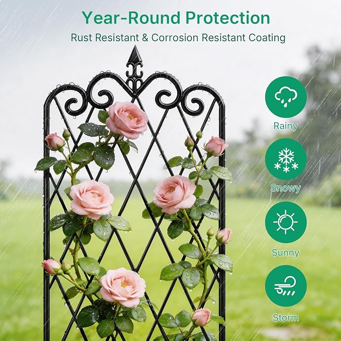 AMAGABELI GARDEN & HOME 4 Pack Garden Trellis for Climbing Plants Outdoor 47” x 16” Garden Fencing Decorative Plant Trellis Vegetables and Rose Trellis for Ivy Cucumbers Black