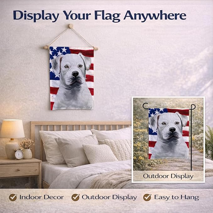 Caroline's Treasures CK6395GF American Bulldog American Flag Garden Flag Mailbox Flag Decorative Yard Flag Banner Outside Patio Artwork Yard Flower Beds, Garden Size, Multicolor