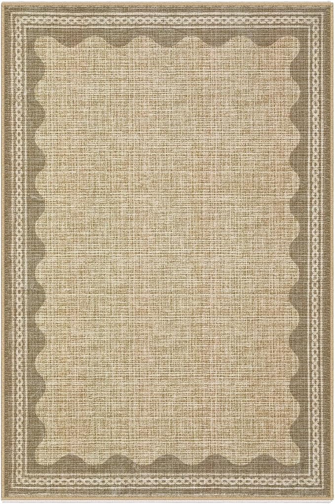 2x3 Scalloped Area Rugs Grey Washable Entryway Bedroom Rug | Solid Small Area Rug Non Slip Scalloped Bath Mat, Front Door Mat Indoor Entrance,Soft Girls Nursery Dorm Carpet for Kitchen