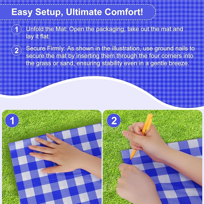 4 Pcs Disposable Outdoor Picnic Blankets 70.9''x70.9'' Portable Pocket Blanket Foldable Waterproof Picnic Mats Sandproof Beach Blanket with Ground Spikes for Beach Travel Hiking Camping