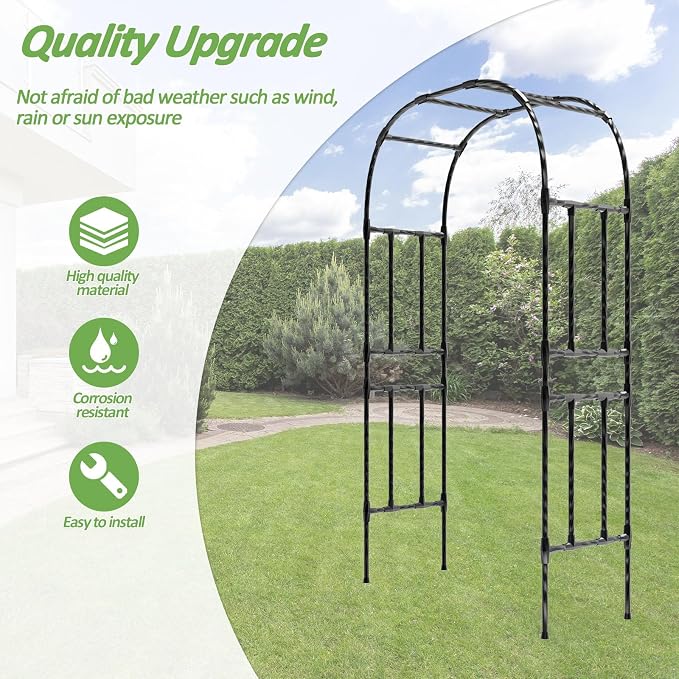 Thickened Metal Garden Arch-59(L)*94.5"(H),Garden Trellis for Climbing Plants Outdoor, Heavy Duty Rust-Proof Iron Arbor Archway for Backyard, Patio, Lawn and Wedding Decorations(20MM Pipe)