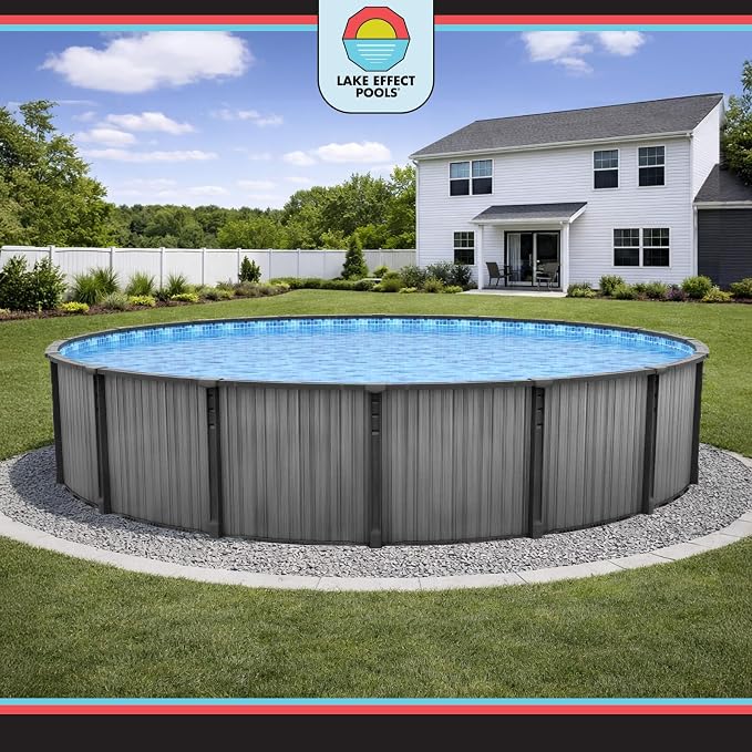 Lake Effect Pools 'Bora Bora' 24 ft Round Above Ground Swimming Pool | 52 Inch Resin Protected Steel Sided Walls | Bundle Includes: 25 Gauge Overlap Liner & Widemouth Skimmer