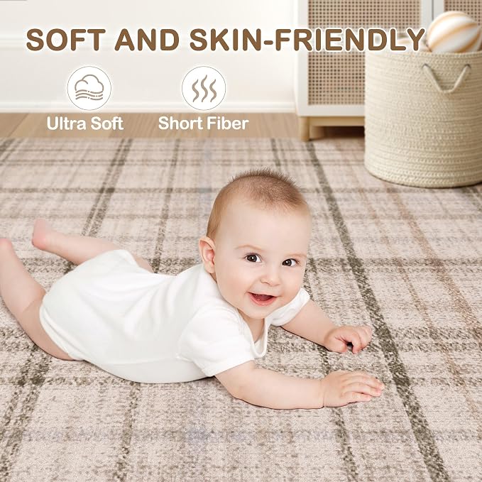 Tortania Area Rug Living Room Rugs - 9x12 Washable Large Soft Neutral Boho Moroccan Bohemian Farmhouse Rug Indoor Floor Carpet for Bedroom Under Dining Table Home Office Decor - Taupe