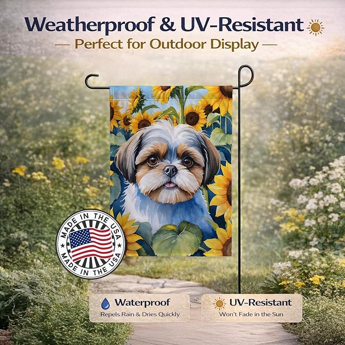 Caroline's Treasures DAC6162GF Shih Tzu in Sunflowers Garden Flag Mailbox Flag Decorative Yard Flag Banner Outside Patio Artwork Yard Flower Beds, Garden Size, Multicolor