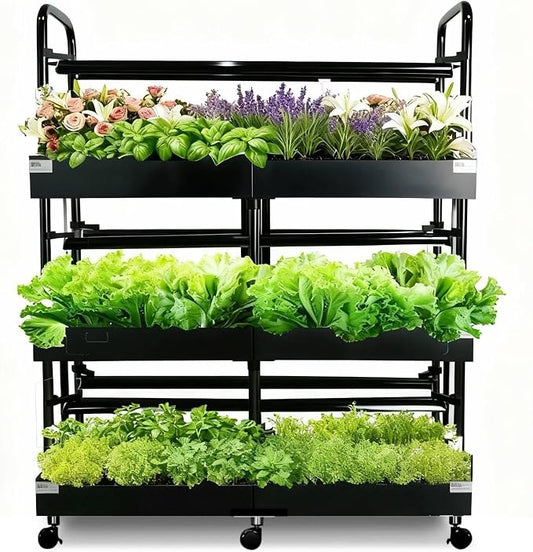 3-Tier Hydroponics Growing System, 88 Pods with LED Grow Lights | 3-tier, dual pump, dual medium, 88 pods, full spectrum LED, auto timer, grows herbs veggies microgreens year round