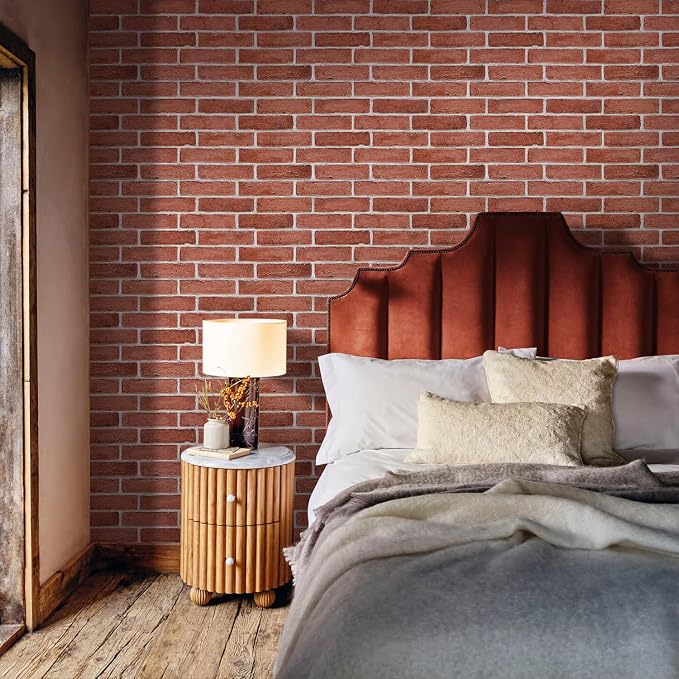 COMSTICKC 3D Faux Brick Wall Panel Peel and Stick, 3D Brick Wall Stickers, 12 pcs of 22.8" x 11.8", Not Real Brick, UrltraLight PVC Adhesive Fake Brick Backsplash Wall Covering Interior, 22.48 sq.ft