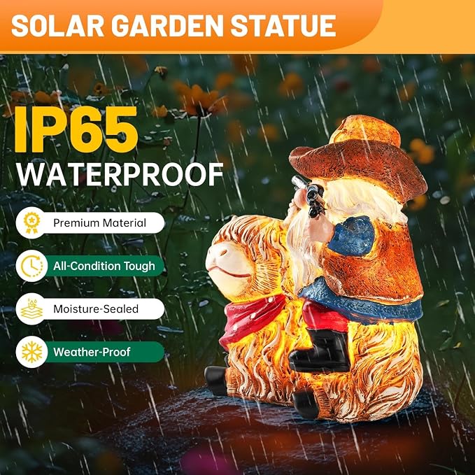 Solar Highland Cow Gnome Statue - Hand-Painted Resin Outdoor Decor for Garden & Yard, Unique Mothers Day Birthday Gifts for Grandma Women (Weatherproof)