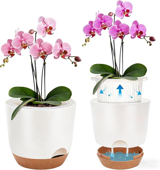 5Packs Self Watering Orchid Pots for Indoor Plants,5.8 Inch Macetas para Orqudeas,Flower Pots for Indoor Plants with Holes(White)