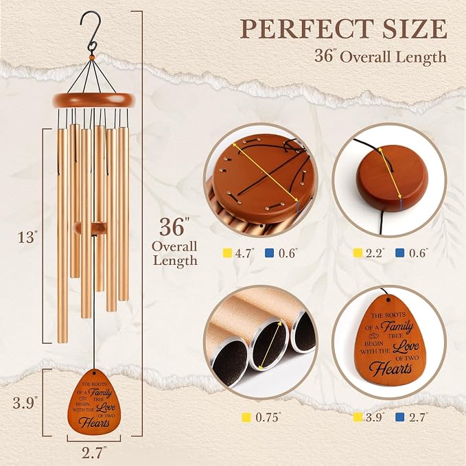 Leebbsin 40th Wedding Anniversary Wind Chime, Happy 40th Anniversary Romantic Gifts for Couple, Parents, Wife, Husband, Friends, Ruby Anniversary's Keepsake Gifts Ideas, Large-36''
