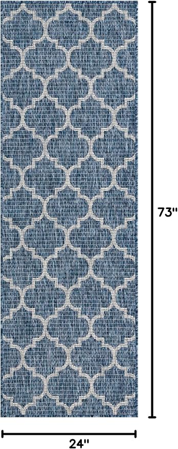 Unique Loom Outdoor Trellis Collection Area Rug (2' x 6' 1" Runner, Navy Blue/ Ivory)