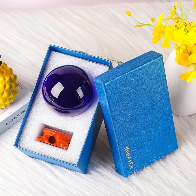Modaier Dark Blue Crystal Ball 100mm/3.9 inch with Rose Wooden Stand and Gift Box for lensball Photography,Fortune Teller,Feng Shui, Witchcraft Decor,Scrying,Magic,Quartz Glass Orb Prop Large Sphere