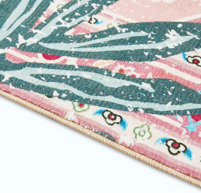 Tribal Rugs, 3x5 Pink Boho Small Area Rugs for Bathroom Kitchen Small Indoor Entryway Rug Modern Vintage Distressed Summer Tropical Jungle Carpet Non-Slip Washable