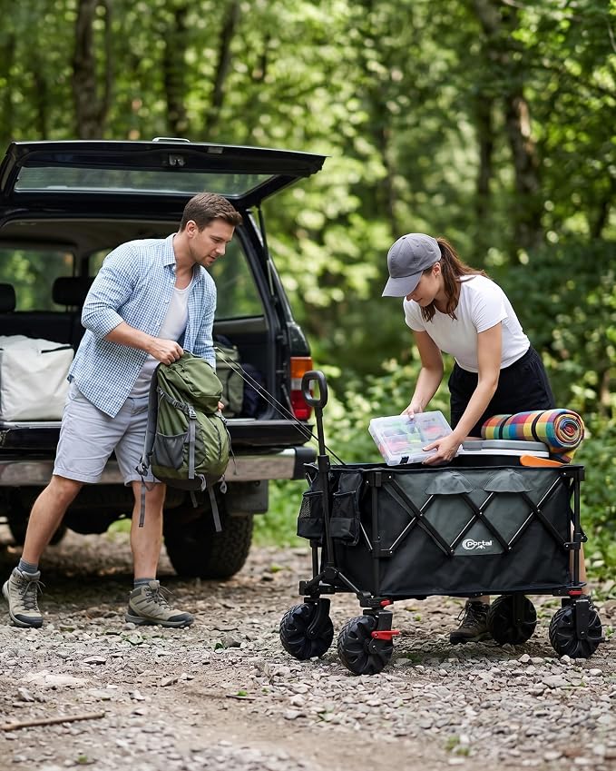 PORTAL Heavy-Duty Folding Wagon Cart, Large Collapsible Utility Wagon with All-Terrain Wheels for Beach, Camping, Garden & Grocery