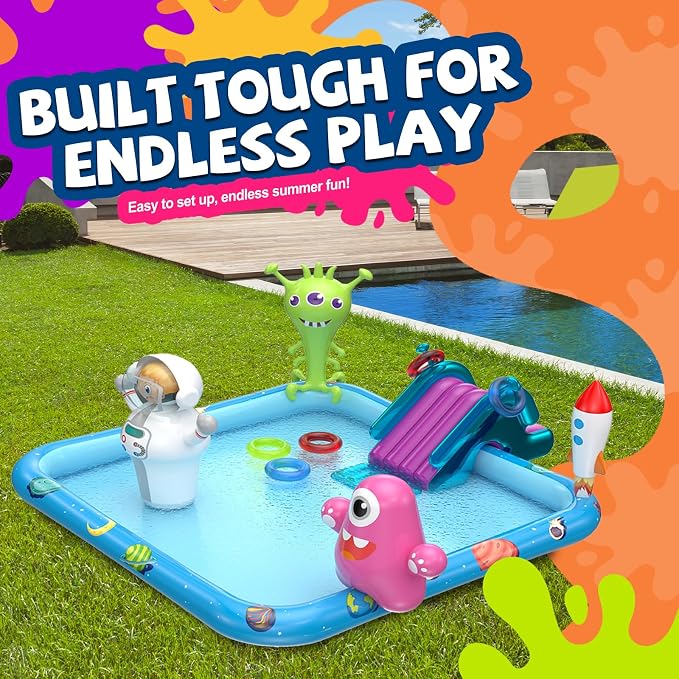 DIMAR GARDEN Inflatable Kids Swimming Pool Water Slide, Blow Up Spray Pool Play Center