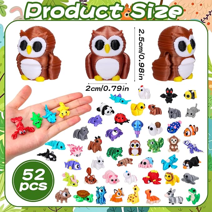 ywevyezc 52 Pcs 3D Printed Animals Set, Flexible Articulated Mini Sea Animal Figurines Fidget Toy Desk Pets, Ideal for Party Favors Birthday Gifts Office Desktop Home Decor