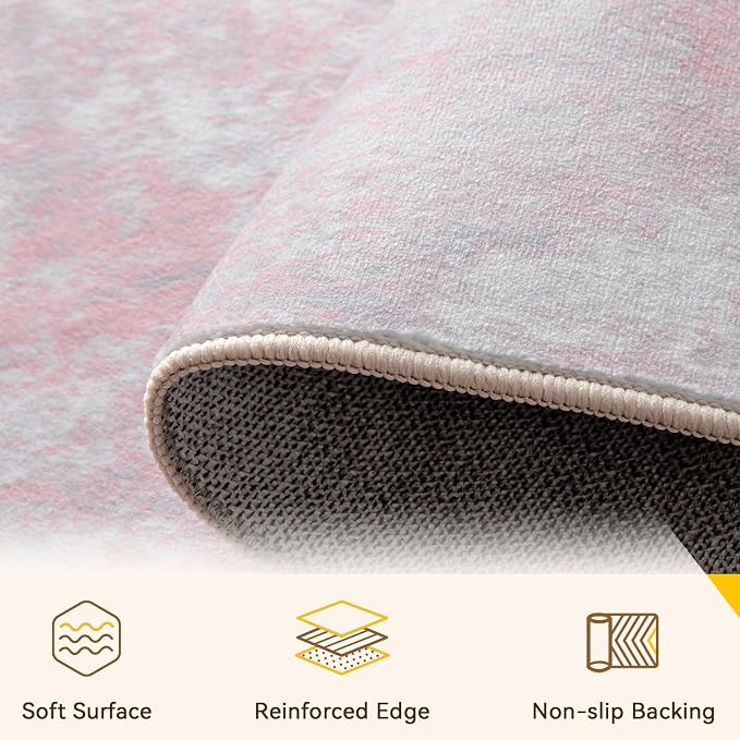 RELEANY Washable Runner 2'x10' Abstract Area Rug for Hallway Gray Pink | Carpet for Kitchen, Entryway, Bathroom, Living Room, Bedroom, Printed Pattern, Non‑Slip, Soft, Stain‑Resistant, Easy to Clean
