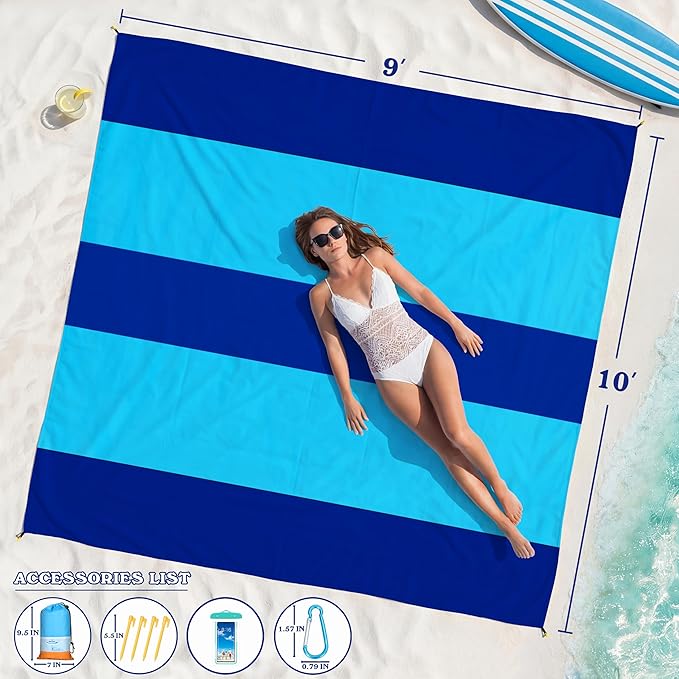 Famstar Beach Blanket Oversized Extra Large 78"X81"/10'X9',Waterproof Sandproof Beach Blanket 2-8 Adults Lightweight Durable for Travel Camping Hiking Picnic