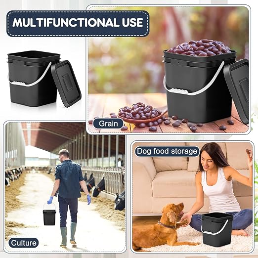 Mumufy 8 Pcs 3.5 Gallon Square Food Grade Bucket with Lid Square Bucket Pail Plastic Handles for Long Term Food Storage, Camping, Fishing, Home Organization Easy Stack and Store (Black)
