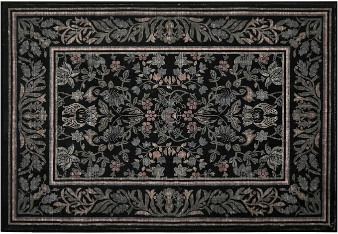 GarveeHome Small Area Rugs 2x3 Non Slip Washable Entryway Rug, Black | Boho Vintage Front Door Mat Soft Low-Pile Stain Resistant Indoor Throw Carpet for Kitchen Bathroom Bedroom Decor