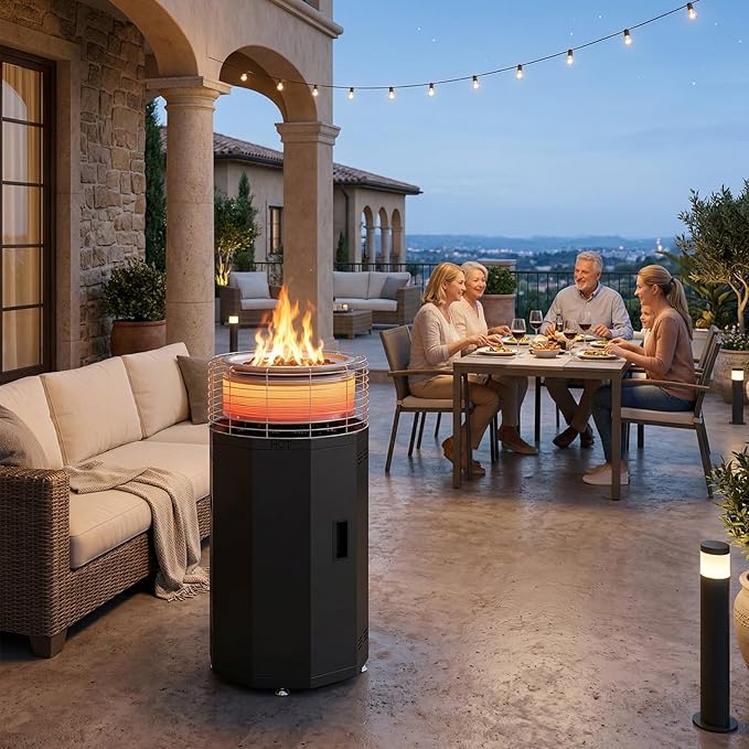 DoCred 35" H Outdoor Patio Heater, 2 in 1 Propane Smokeless Fire Pit Heater for Backyard, Garden, Deck, Party