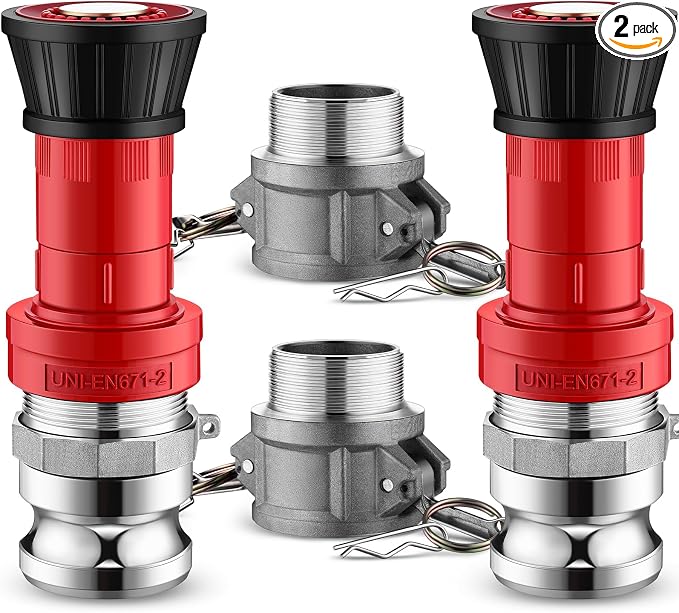 MorningRo 2 Fire Hose Nozzles Npsh/Npt Heavy-duty Industrial hose jet nozzle Thermoplastic Equipment Spray Fog with Aluminum Female and Male Aluminum Camlock Fitting for garden pool(2 Inches)