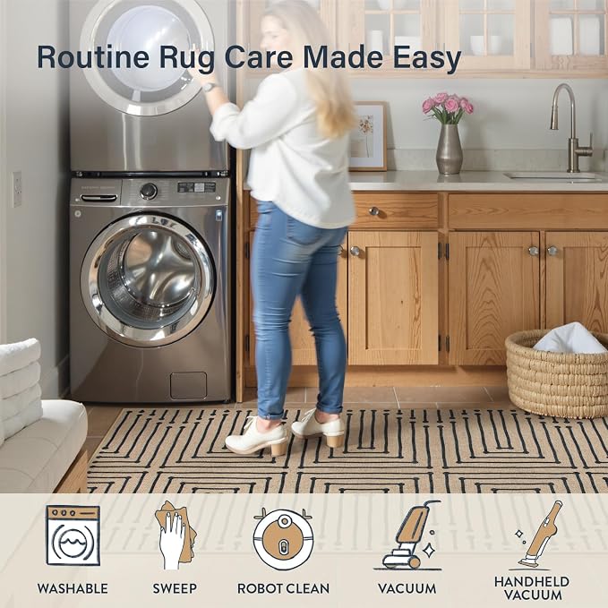 Lahome Boho 3x5 Outdoor Rugs for Entry, Washable Easy Jute Rug | Maze Lines Modern Throw Rug Non Slip Stain Resistant Door Mat for Front Porch Balcony