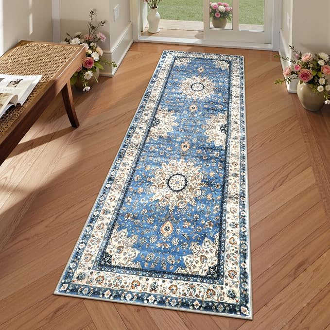Lahome Felice Oriental Washable Runner Rug, 2x5 Non-Slip Kitchen Runners Rug Bathroom Runner Rug, Ultra Soft Non-Shedding Indoor Runners for Hallways Entryway Bedside Camper