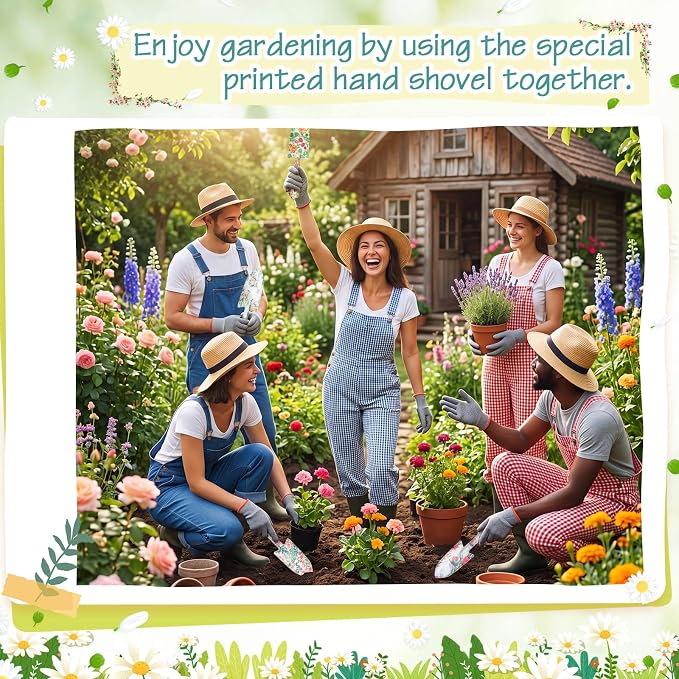 12 Pcs Floral Garden Shovels Bulk Gardening Gift for Women Heavy Duty Metal Garden Tools Floral Hand Shovel Planting for Summer Employees Birthday Thank You Gifts (Tropical Plants)