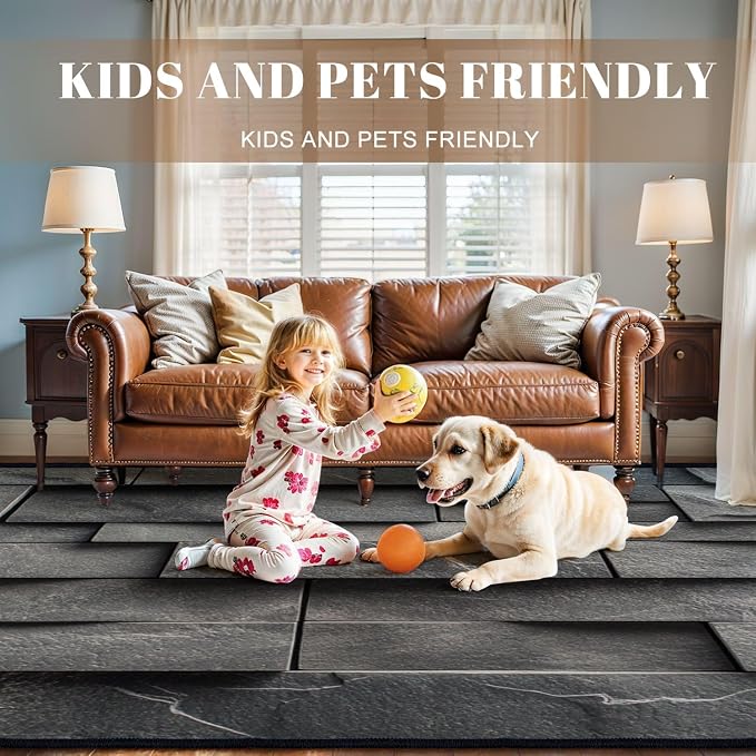 10x14 Area Rugs for Living Room Stone Tiles Layered Blocks Rectangular Forms Subtle Cracks Matte Washable Large Area Rug for Bedroom Non Slip Outdoor Carpets Soft Mats Kitchen Home Office Decor