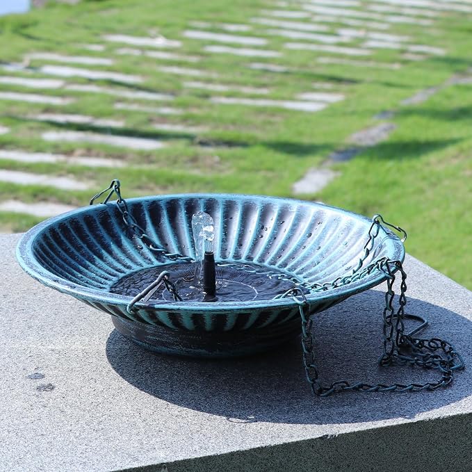 12" Hanging Solar Bird Bath,Solar Bird Bath Fountain for Garden Patio Decor | Hanging Bird Bath with Solar Fountain,Metal Bird Bath Bubbler,Hanging Bird Bath for outside (blue)