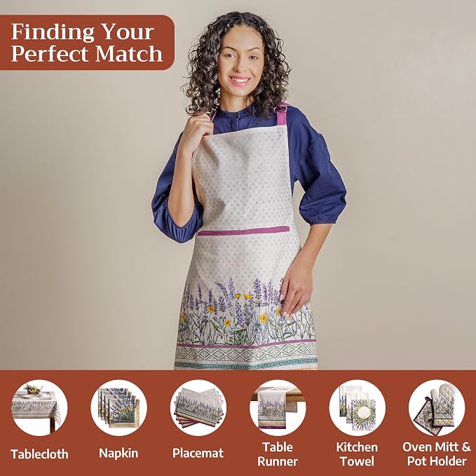 Maison d' Hermine Aprons for women with Pocket 100% Cotton (27.50"x31.50") | Adjustable Neck Strap & long ties Apron Men Chef Wedding Cooking Gardening Server Maid