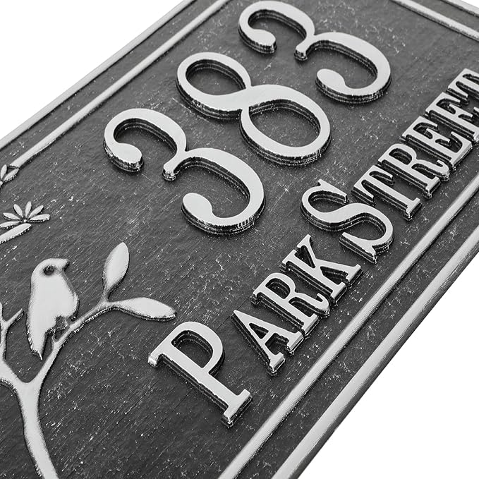 Address Sign Lawn Mounted Metal - Custom House Number Plaque Sign with 2 Metal Stakes,House Address Numbers for Outside House,Yard,Garden,Grass,Ground,Drive Way,Lawn,4 Colors, 13''x 7''