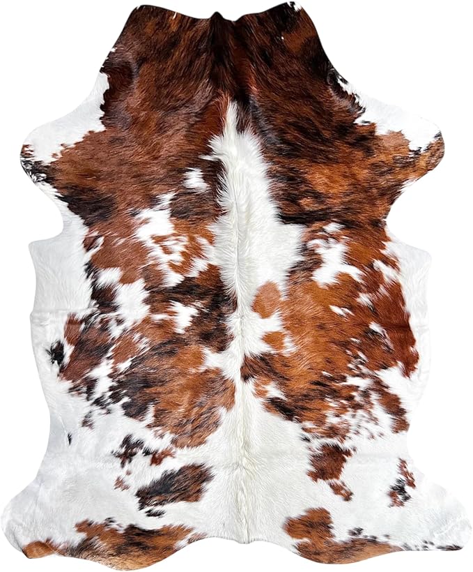rodeo Genuine Cowhide Rug - Real Cow Hide Rug Large for Living Room & Bedroom - Western Rugs for a Natural Western Home Decor Ambiance - Rustic Cow Print Carpet Decor - 5x6 ft, Tricolor