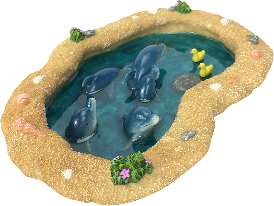 GlitZGlam The Blue Dolphins Miniature Pond for a Fairy Garden. A Miniature Pond for a Fairy and Enchanted Garden Accessories