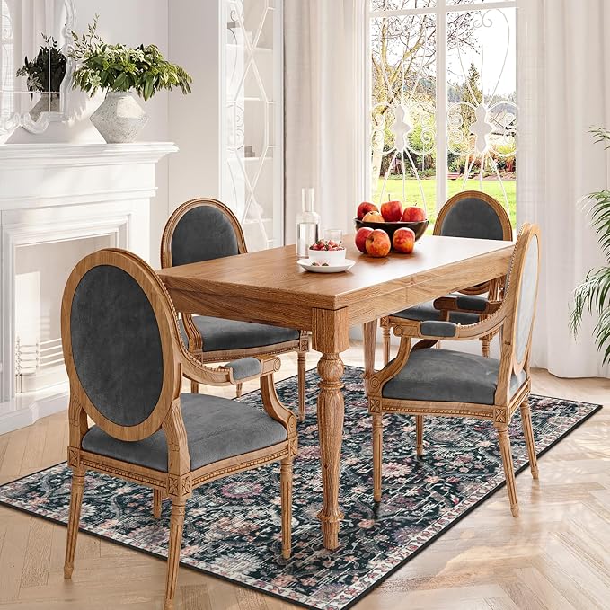 Lahome Moroccan Washable Rugs for Living Room, 4x6 Rug for Bedroom Non-Slip | Non-Slip Vintage Trellis Ultra-Thin Throw Carpet for Dining Room Office Nursery Elise, Black/Multi