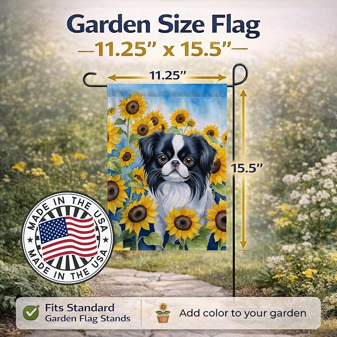 Caroline's Treasures DAC6103GF Japanese Chin in Sunflowers Garden Flag Mailbox Flag Decorative Yard Flag Banner Outside Patio Artwork Yard Flower Beds, Garden Size, Multicolor