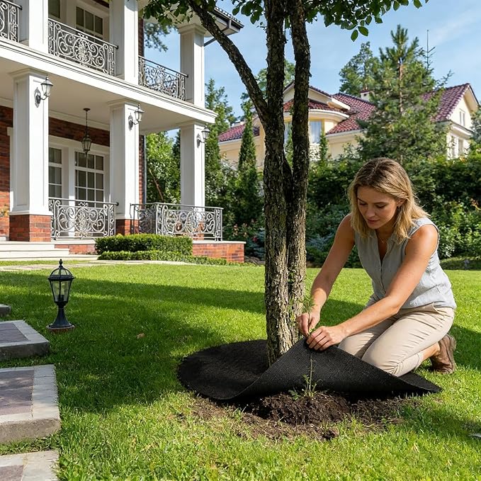 6 Pack Tree Mulch Ring W-eed Preventer, 36 Inch Non-Woven Tree Protector Mat W-eed Barrier Mat Plant Cover, Reusable Root Barrier Ring for Landscaping Grass Control Root Protection